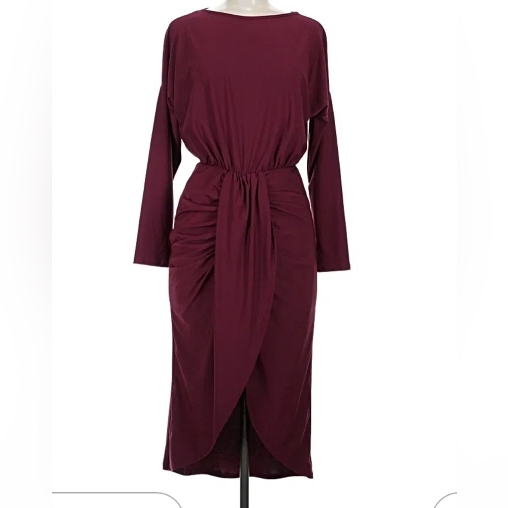 24/7 Comfort Apparel Elegant Burgundy Long Sleeve Dress